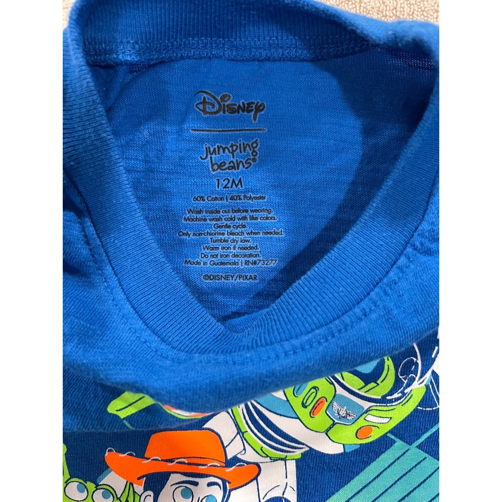 Disney Jumping Beans Toy Story Shirt Kids 12M Blue Excellent Buzz Woody Graphic - Picture 2 of 4